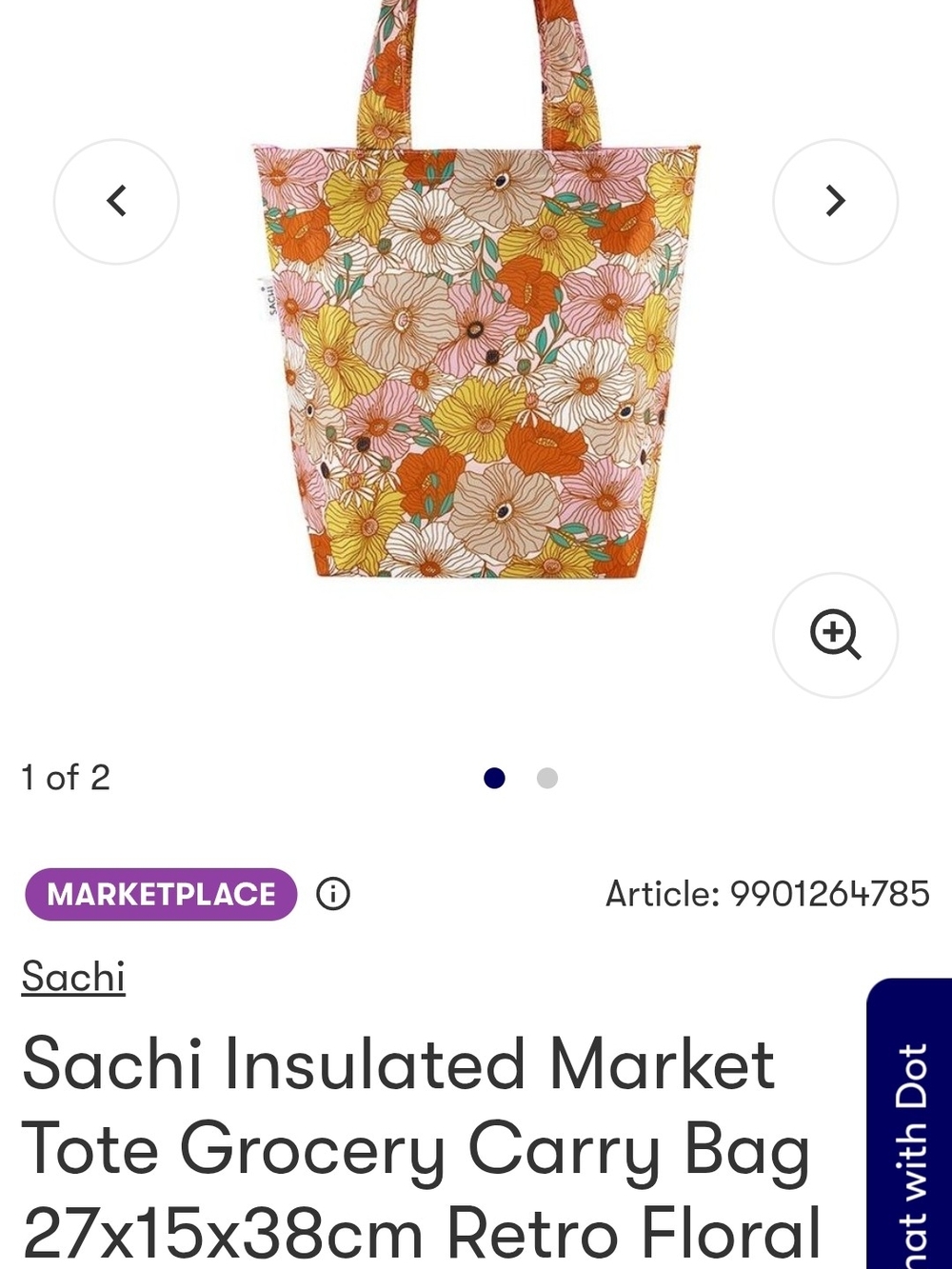 Sachi Retro Floral Insulated Market Tote - Orange/Pink/Yellow